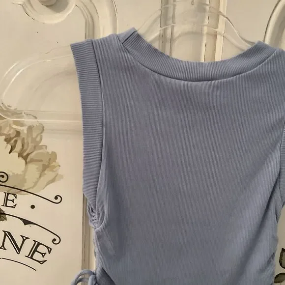 Lulus New Level Tank Women's XS Dusty Blue Ribbed Ruched Cropped Top - Picture 9 of 13